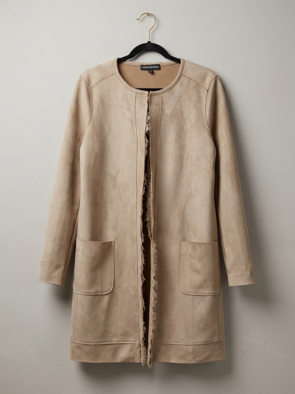 Catherine Malandrino Faux Suede Duster Coatigan Lace Trim Tan Size M